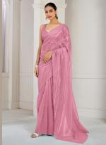 Soft Organza Pink Casual Wear Hand Work Saree